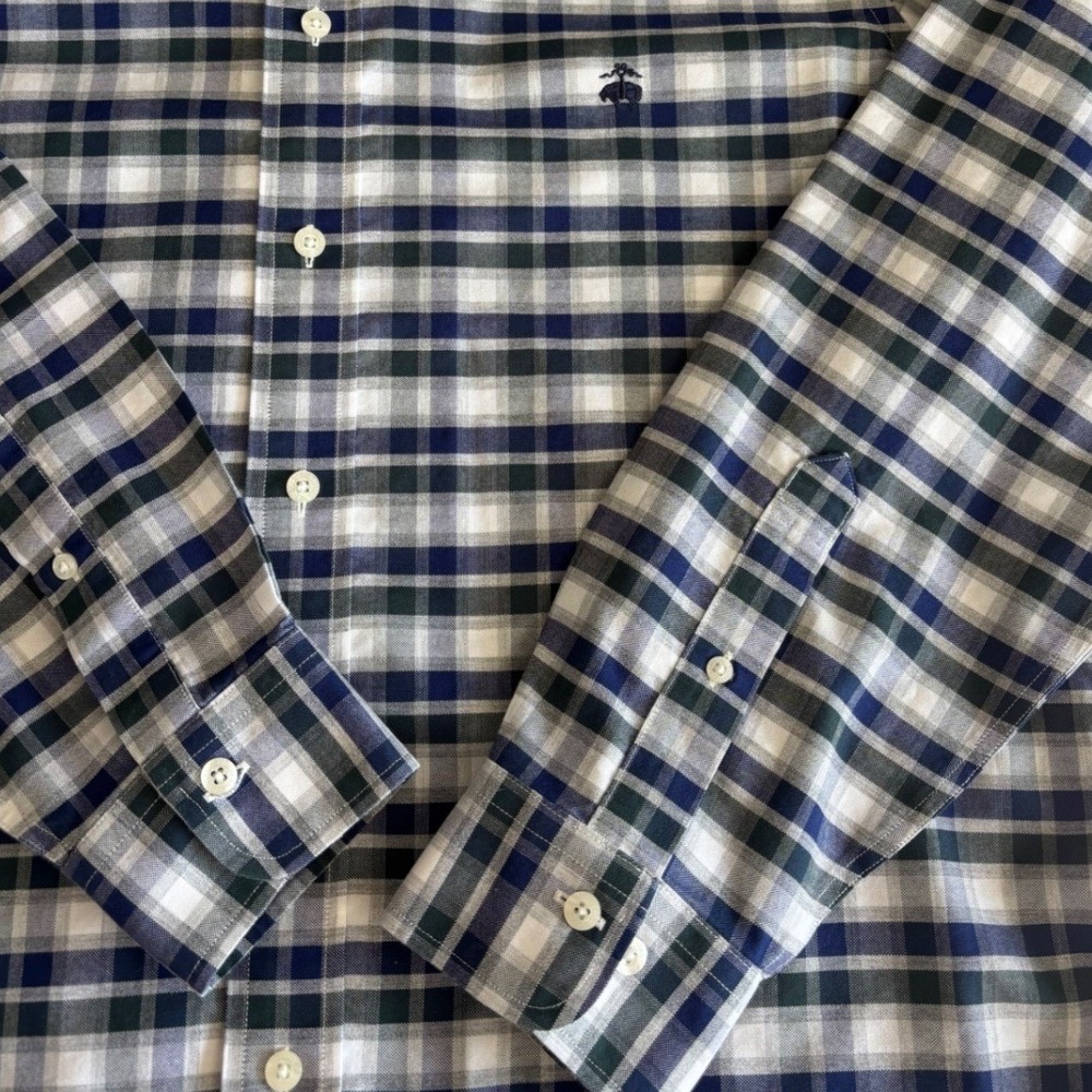 Brooks Brothers Regent Non-Iron Supima Cotton Plaid Shirt Mens Large Navy Green - Picture 4 of 7